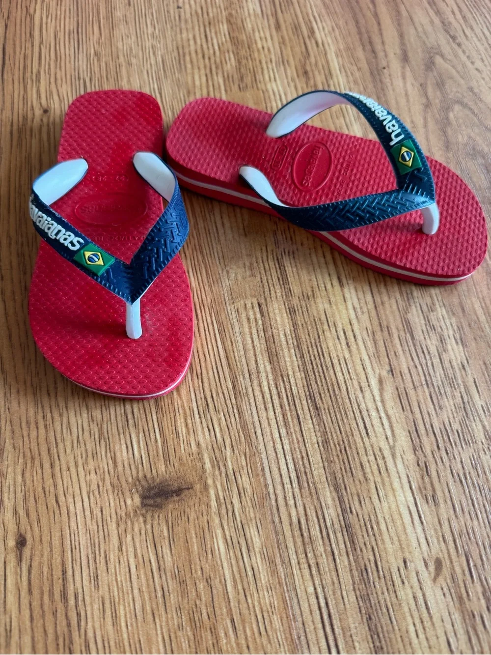 Havaianas Kids Red Flip Flops with Navy Straps and White Underside